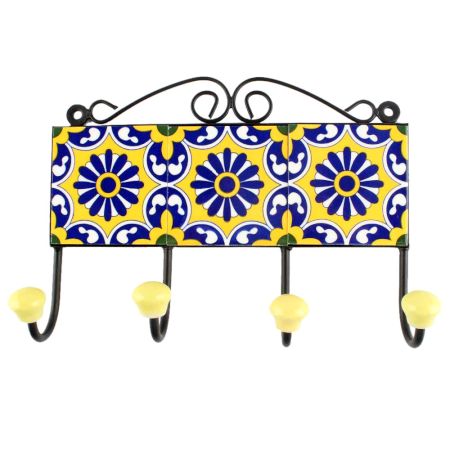 Navy Blue Wheel Flower Ceramic Tile Hook